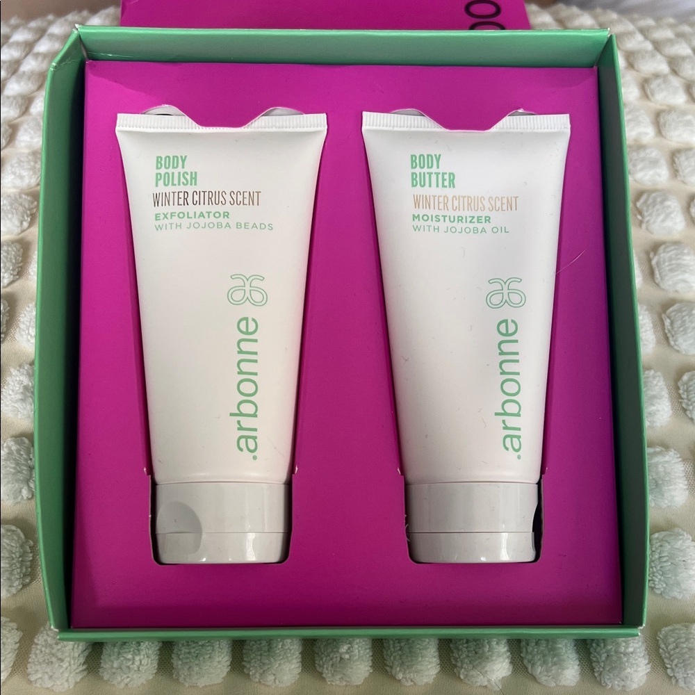 Arbonne Green and Pink Box with Gold Stripe - Picture 3 of 4
